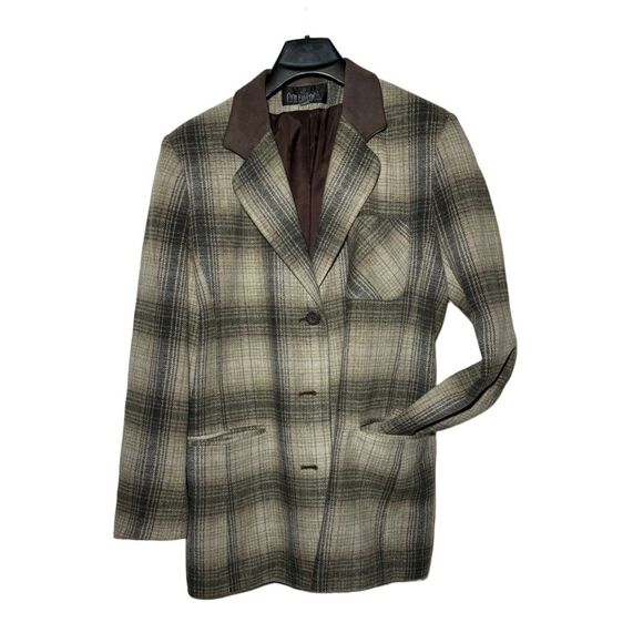 Equestrian Blazer Womens Size L Plaid Fall Preppy Money Brown Classic Vintage - Picture 9 of 10